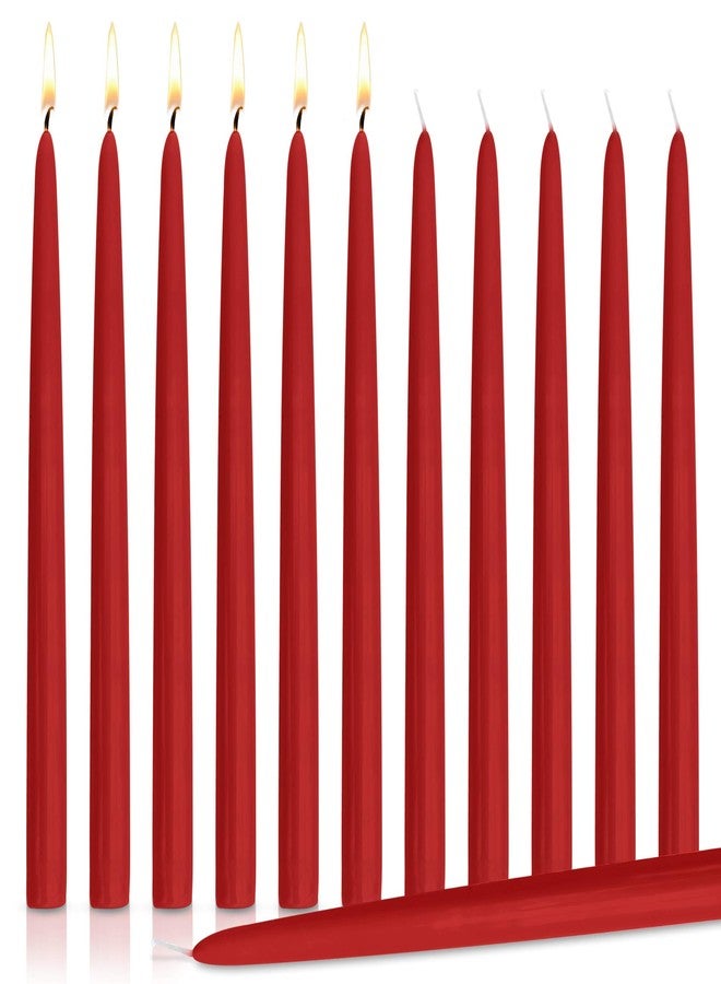 Higlow Dripless Taper Candles 10" Inch Tall Tapered Wedding Dinner Candle Set of 12 (RED) - Image 1
