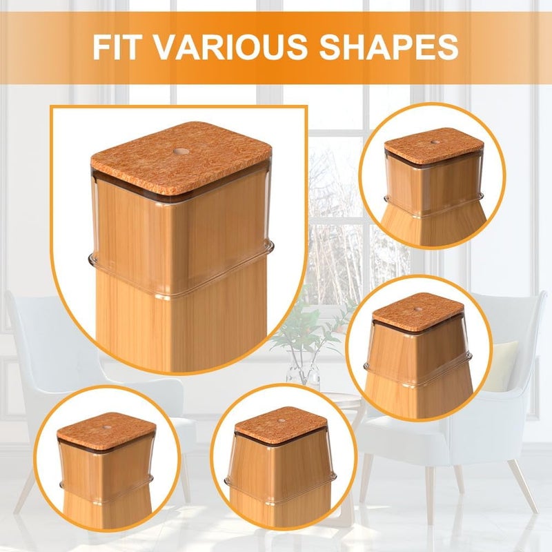 VIUME 24 Pcs Chair Leg Floor Protectors for Hardwood Floors Rectangle Silicone Covers to Protect Wood Tile Floors Felt Pads Furniture Leg Caps Anti-Scratch Reduce Noise Fit Perimeter 3-3/4'' to 4-7/8'' - Image 2