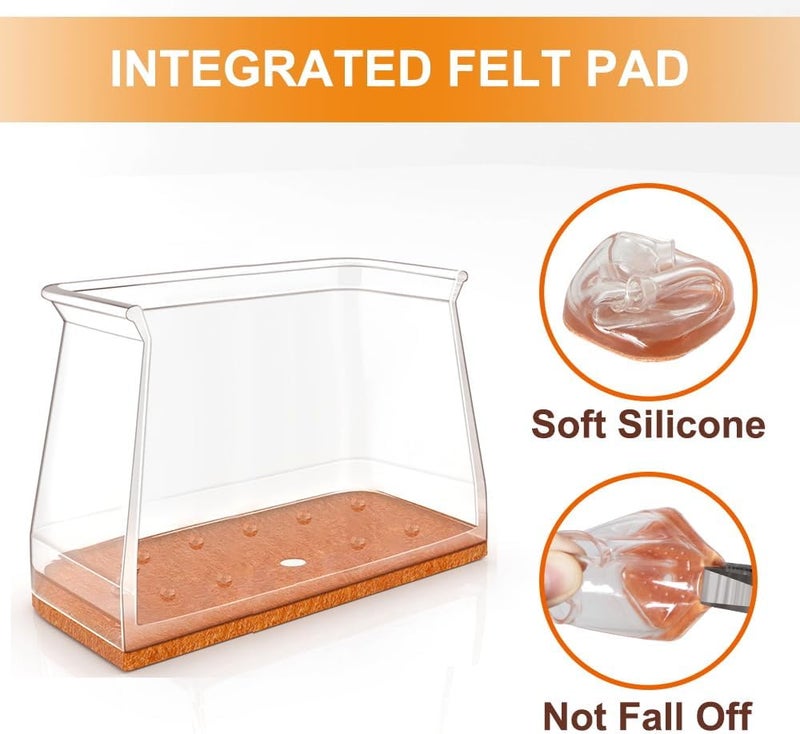 VIUME 24 Pcs Chair Leg Floor Protectors for Hardwood Floors Rectangle Silicone Covers to Protect Wood Tile Floors Felt Pads Furniture Leg Caps Anti-Scratch Reduce Noise Fit Perimeter 3-3/4'' to 4-7/8'' - Image 4