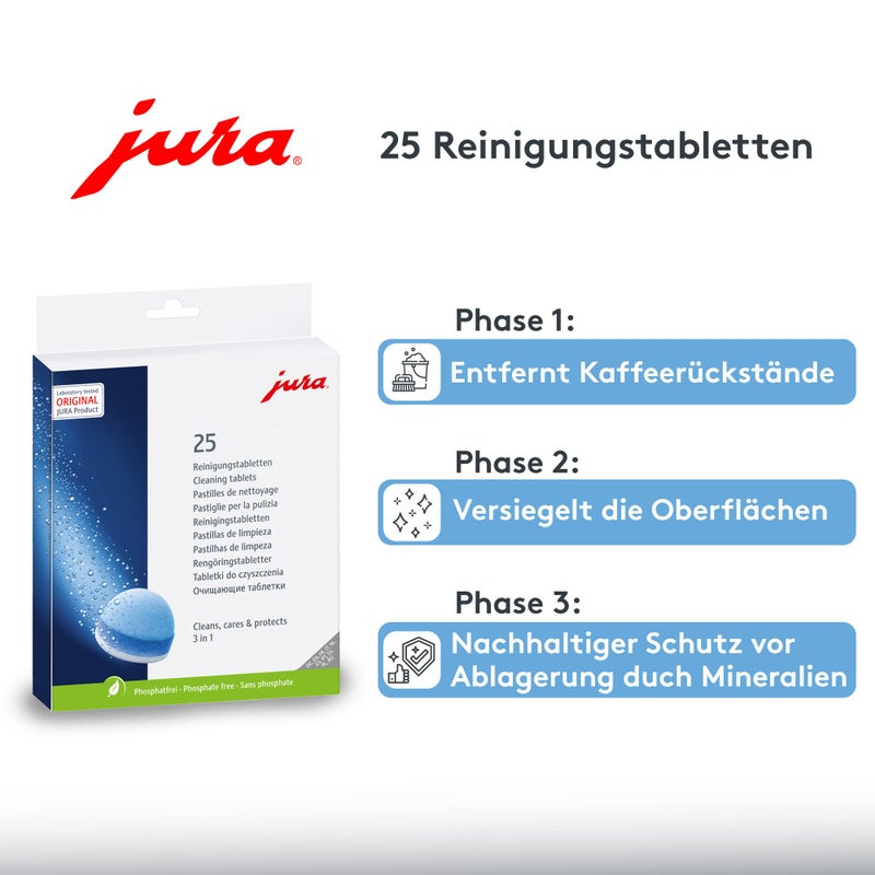 jura أقراص تنظيف جورا 3 مراحل 25045 لجميع آلات الإسبريسو ومراكز القهوة الأوتوماتيكية - 25 حبة - Image 2