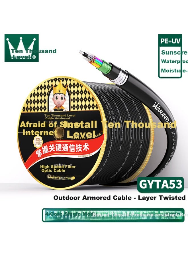 Ofnpftth Wanjeed Gyta53 Heavy Armor Layer Twisted Outdoor 4-core Single-mode Optical Cable, Armored Underground Double Armor Double Sheath Layer Fiber Optic Cable, Communication Line Direct Burial Overhead Pipeline Laying, 1 Meter - Image 1