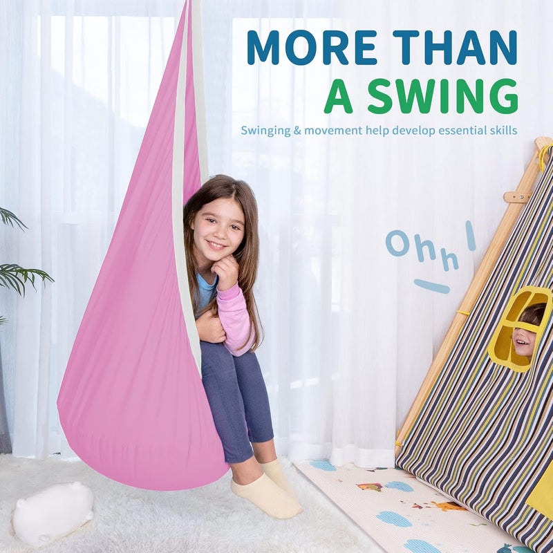 OUTREE Kids Pod Swing Seat, Cotton Child Hammock Swing Chair,Sensory Swing for Indoor and Outdoor Use, Pink - Image 2