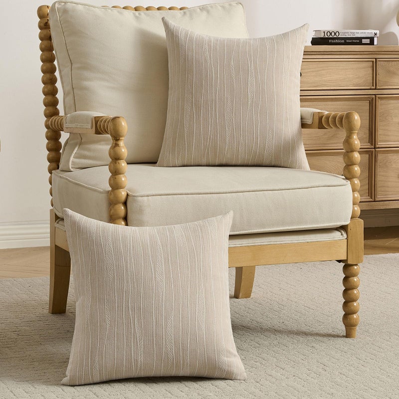FUTEI Dyeing Beige Chenille Throw Pillow Covers 18x18 Inch Set of 2,Soft Line Textured Cushion Cases,Modern Home Decor for Couch Living Room - Image 4