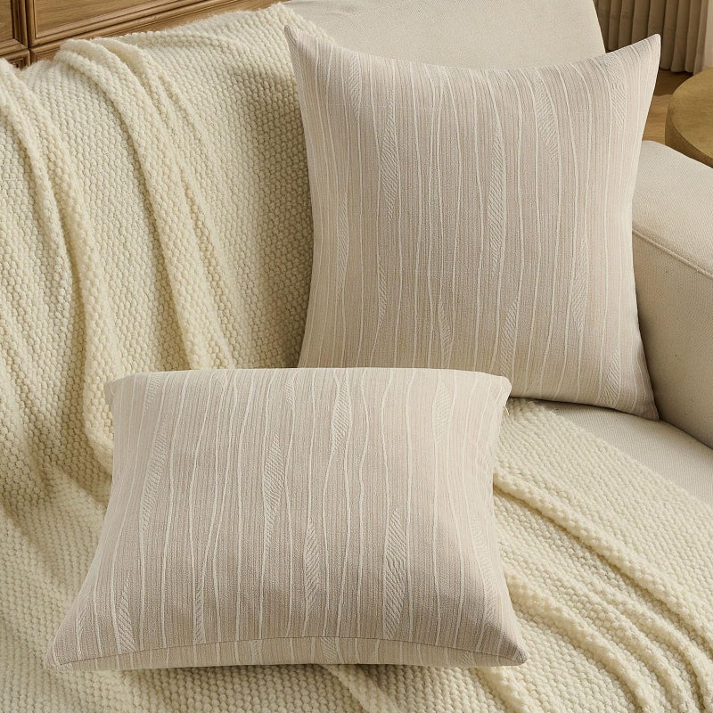 FUTEI Dyeing Beige Chenille Throw Pillow Covers 18x18 Inch Set of 2,Soft Line Textured Cushion Cases,Modern Home Decor for Couch Living Room - Image 5