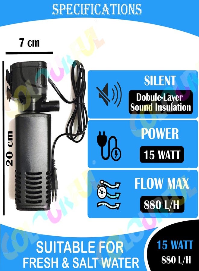 COLOURFUL - 4 in 1 Aquarium Internal Filter for Aquarium Fish Tank | Suitable for Both Fresh and Salt Water | BL Series | (6005F | 15W | Output : 880L/H) - Image 5