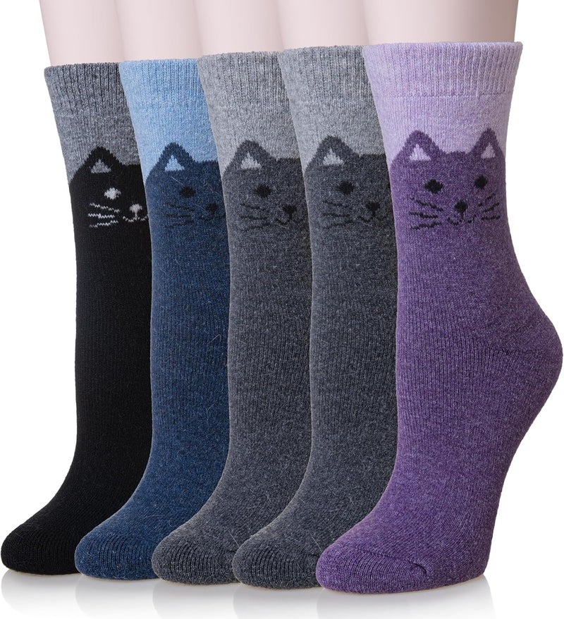 Wool Socks for Women Merino Wool Boot Hiking Thick Thermal Warm Winter Crew Cushion Cozy Work Socks 5 Pairs