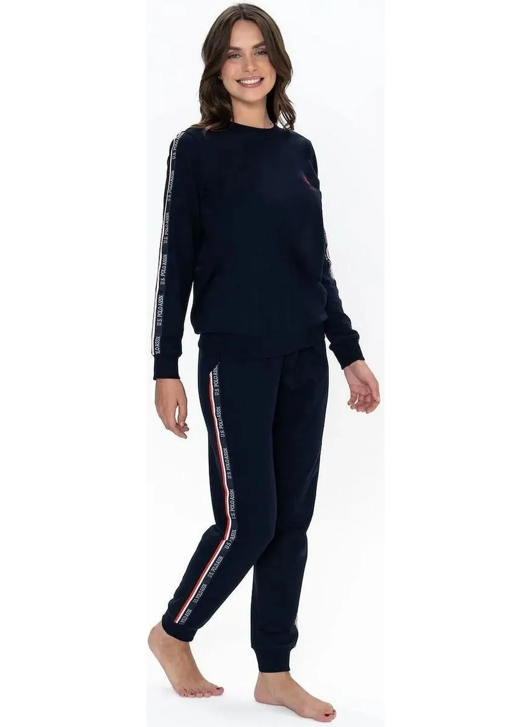 U.S. Polo Assn. 20113 Women's Long Sleeve Crew Neck Elastic Leg Casual Home Wear-Navy Blue