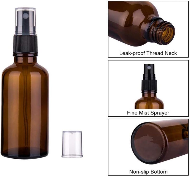 FUFU Glass Spray Bottles for Oil, Hair, Plants Water Empty Fine Mist and Refillable Mini Travel Size Bottle for Cleaning Solutions, Essential Oil Sprayer and Nozzle 6 Pack (50ml) - Image 4