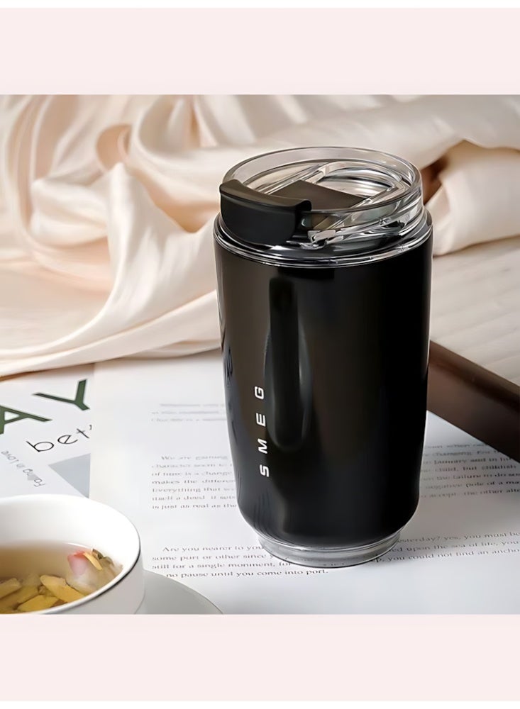 Smeg Travel Coffee Mug, Insulated Beverage Cup with Leakproof Lid, Long-Lasting Coffee Tumbler with Lid, Travel Coffee Thermos (Black) - Image 1