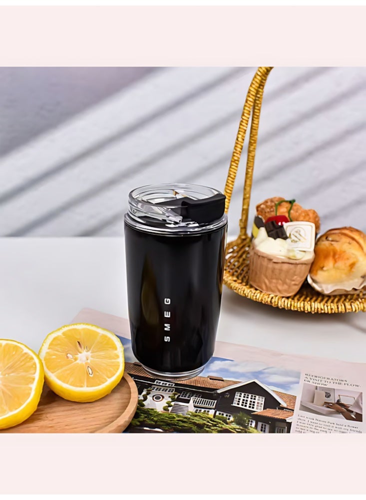 Smeg Travel Coffee Mug, Insulated Beverage Cup with Leakproof Lid, Long-Lasting Coffee Tumbler with Lid, Travel Coffee Thermos (Black) - Image 2