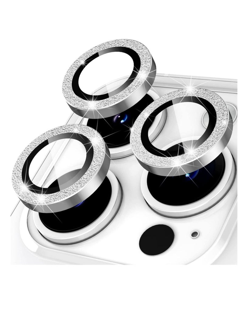 for iPhone 14 Pro 6.1 inch / 14 Pro Max 6.7 inch Camera Lens Protector, Camera Cover Tempered Glass for iPhone 14 Pro Max/for iPhone 14 Pro [Glitter Diamonds] - Silver - Image 1