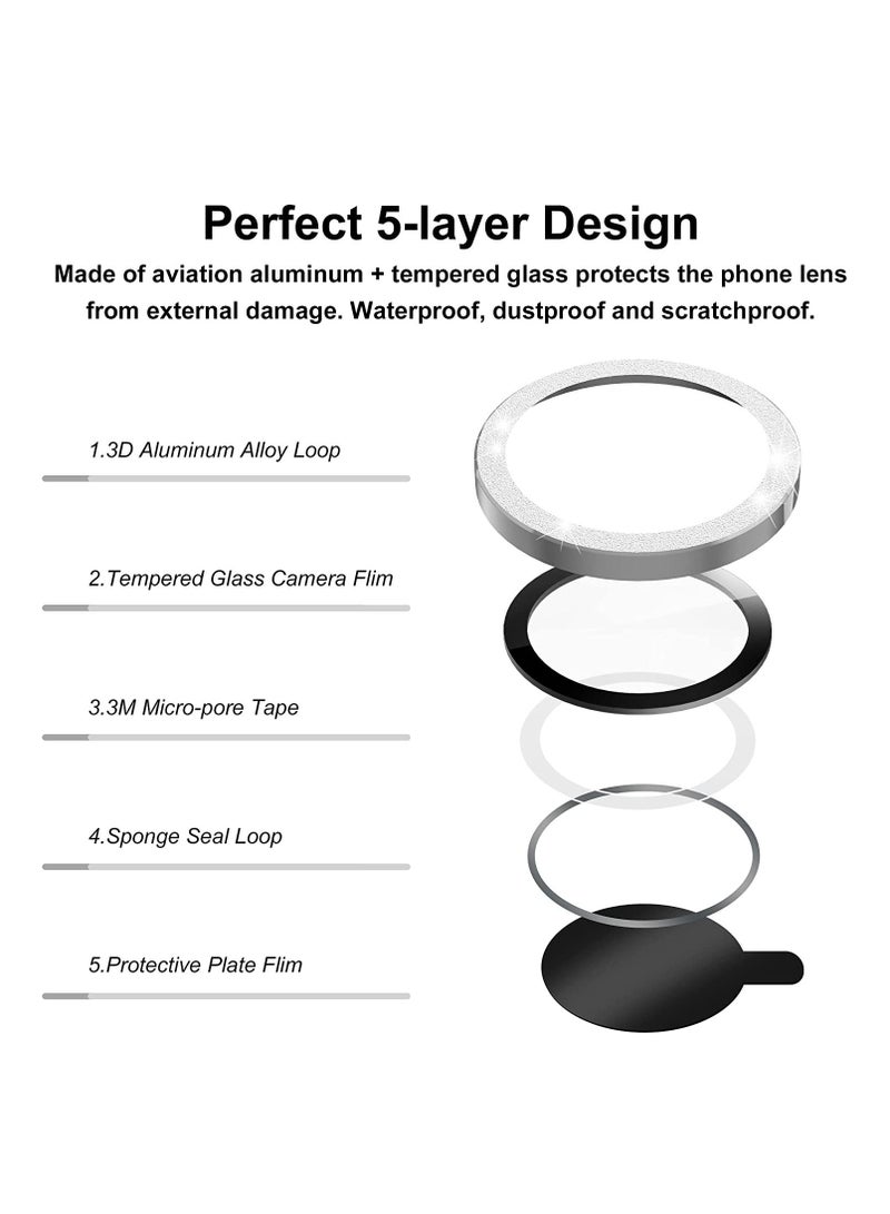 for iPhone 14 Pro 6.1 inch / 14 Pro Max 6.7 inch Camera Lens Protector, Camera Cover Tempered Glass for iPhone 14 Pro Max/for iPhone 14 Pro [Glitter Diamonds] - Silver - Image 4