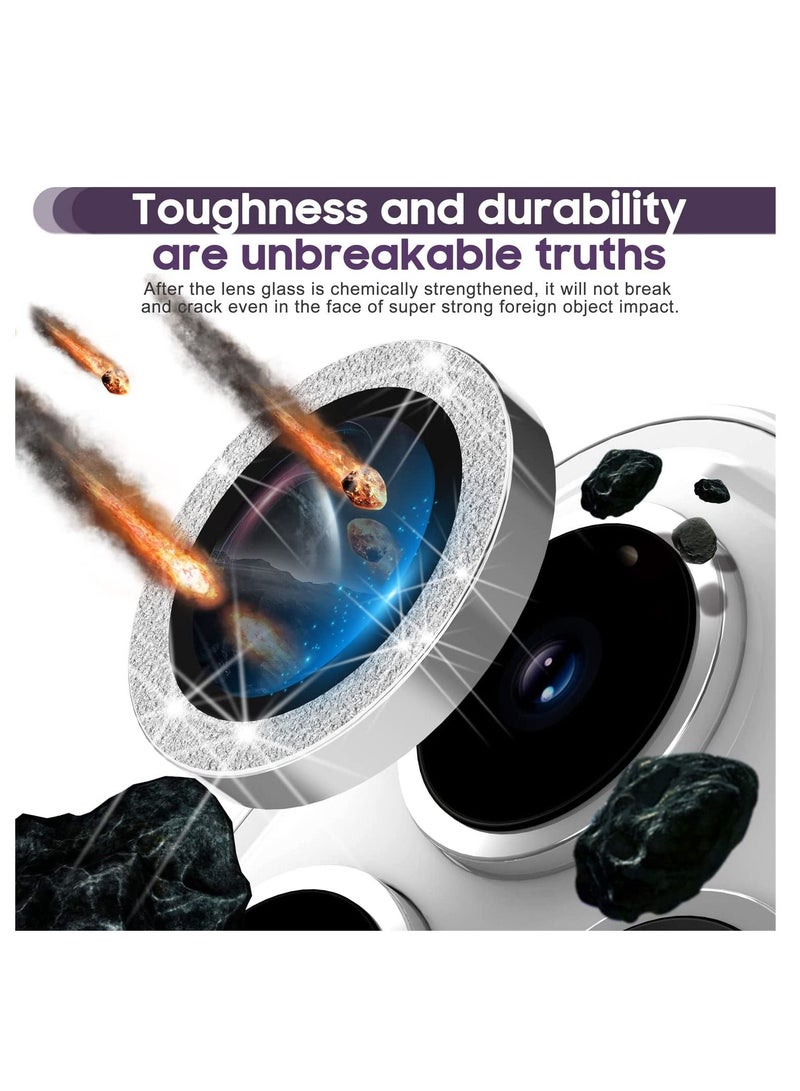 for iPhone 14 Pro 6.1 inch / 14 Pro Max 6.7 inch Camera Lens Protector, Camera Cover Tempered Glass for iPhone 14 Pro Max/for iPhone 14 Pro [Glitter Diamonds] - Silver - Image 3