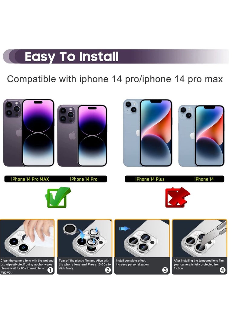 for iPhone 14 Pro 6.1 inch / 14 Pro Max 6.7 inch Camera Lens Protector, Camera Cover Tempered Glass for iPhone 14 Pro Max/for iPhone 14 Pro [Glitter Diamonds] - Silver - Image 2