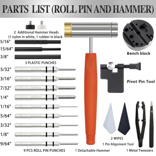 BESTNULE Upgrade Roll Pin Punch Set, Punch Set with Replaceable Face Hammer, Punch Tools, Made of Solid Material, Ideal for Maintenance (With Bench Block and Pivot Pin Tool) - Image 3