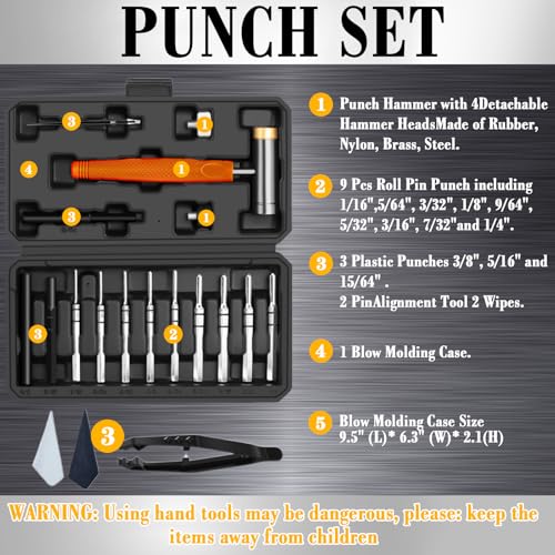 BESTNULE Upgrade Roll Pin Punch Set, Punch Set with Replaceable Face Hammer, Punch Tools, Made of Solid Material, Ideal for Maintenance (With Bench Block and Pivot Pin Tool) - Image 2