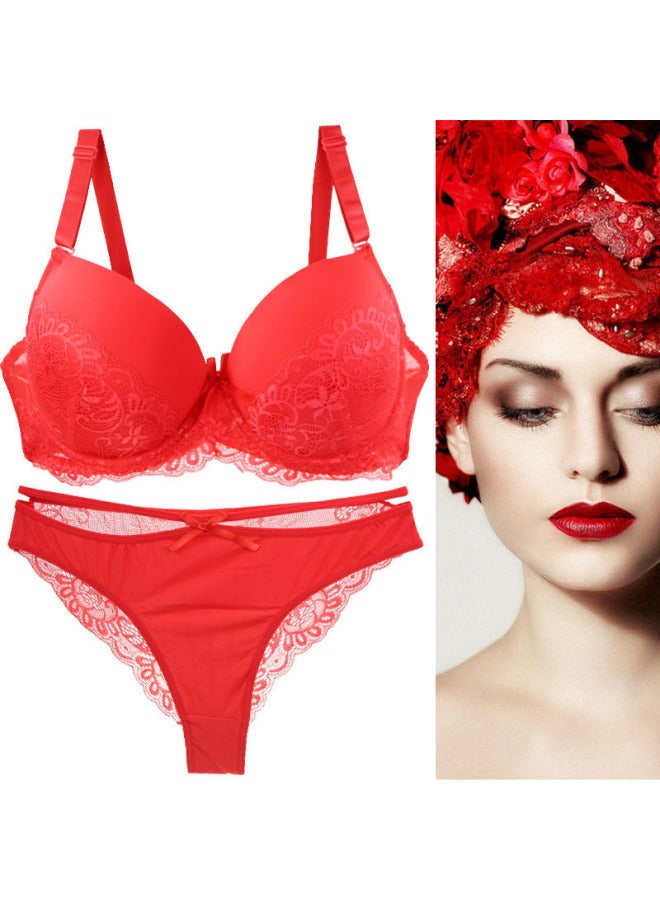 European And American Hot Underwear Large Size Lace Splicing Bra Briefs Light And Breathable Suit