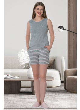 Mecit Pijama Mecit Pajamas Mecit 5626 Pink Striped Gray Women's Suspender Shorts Set  - Image 1