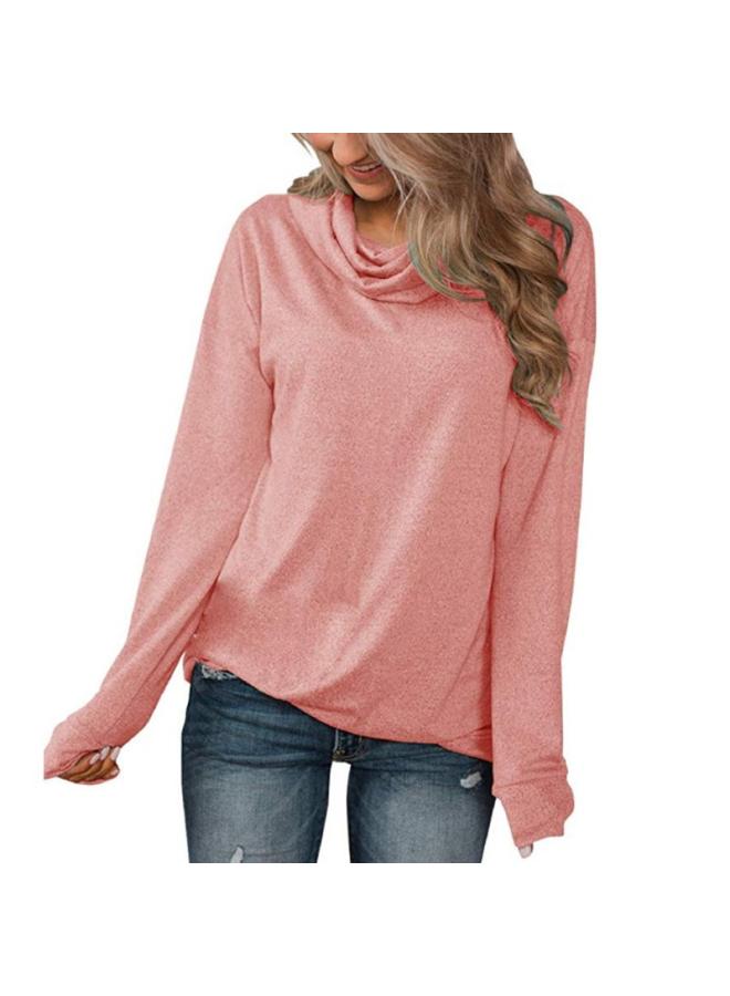 202 European And American Women's Clothing New Autumn Solid Color Pullover Pile Collar Long Sleeve T-shirt Jacket Women 