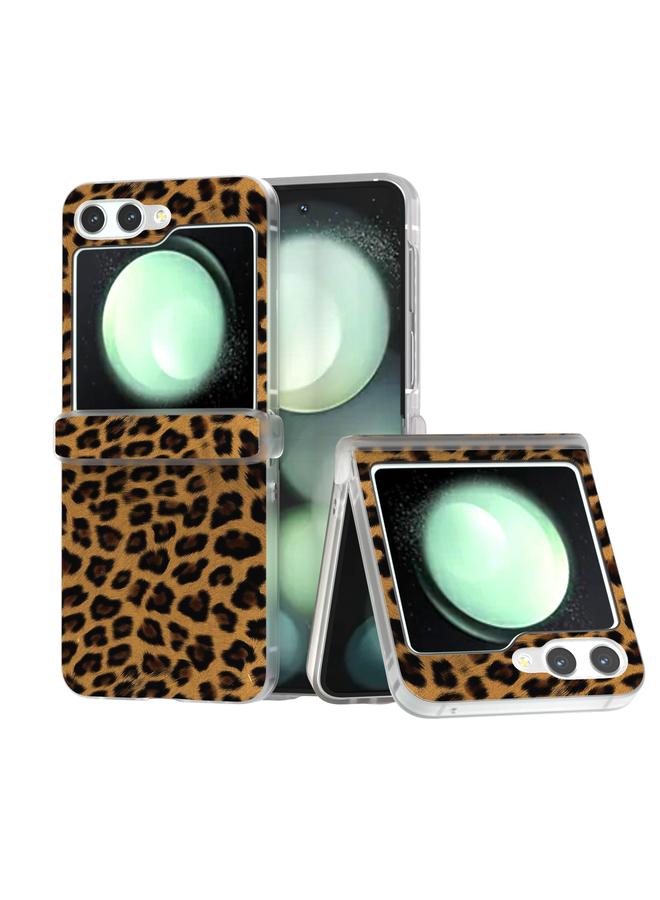 S-TOP Case For Samsung Galaxy Z Flip5 Three Parts Frosted Transparent Frame Leopard Pattern Phone Case - Image 1