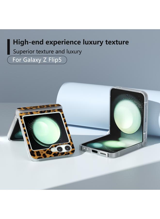 S-TOP Case For Samsung Galaxy Z Flip5 Three Parts Frosted Transparent Frame Leopard Pattern Phone Case - Image 2