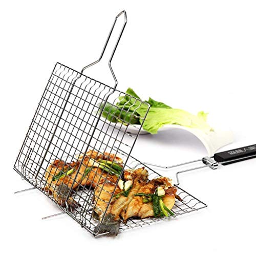 Emndr Steel Barbecue BBQ Grill Net Basket with Handle | Portable Chromium Plated Grill Basket for Fish, Meat & Vegetables | BBQ Grilling Net for Outdoor Camping, Picnic & Barbecue - Image 1