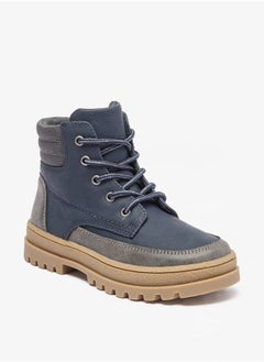 JUNIORS Boys Panelled Low Ankle Boots with Lace Detail and Zip Closure  - Image 2