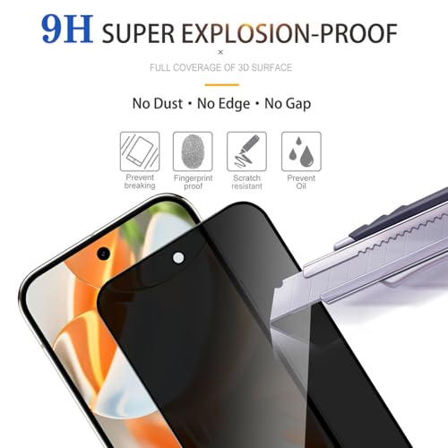 Lokyoo 2 Pack Privacy Screen Protector for Google Pixel 9 Pro/Pixel 9 [Anti-Spy Tempered Glass] [Fingerprint Unlock Support], Anti-Scratch, Bubble-Free, Easy Install 9H Protective Glass - Image 4