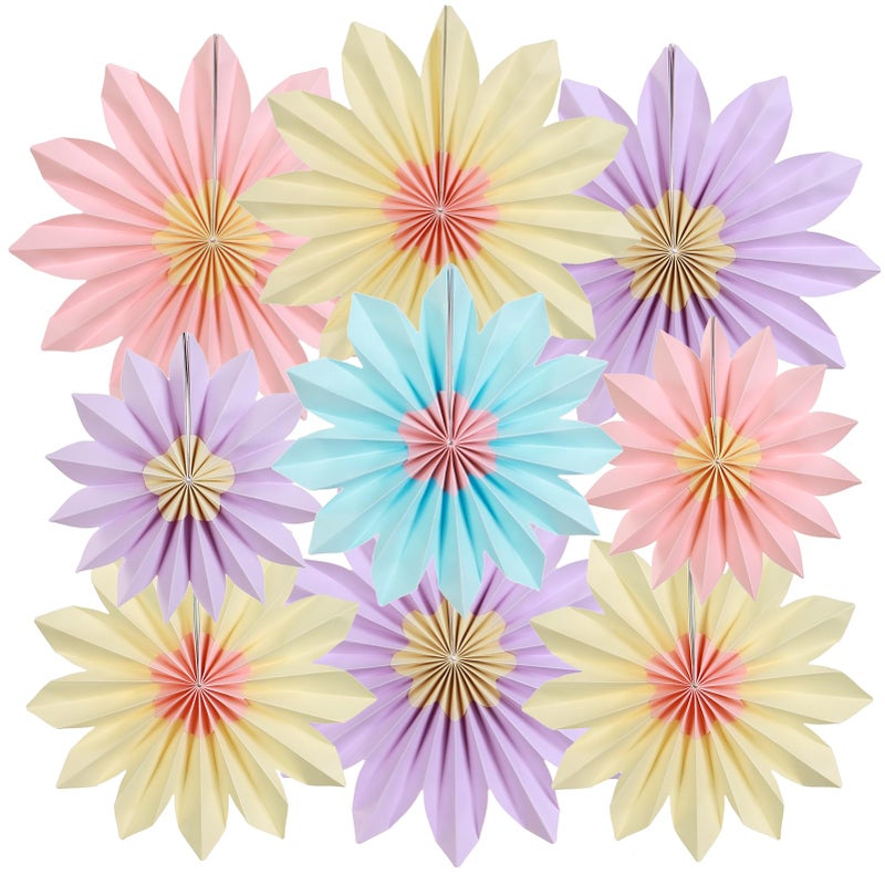 PAPER JAZZ Sunflower Party Decorations Pastel Paper Fans Party Decor Summer Beige Spring Decoration, Blue Pink Hanging Purple Flower Garland Sunflower Wall Decorations for Tea,Garden,Fairy Party. - Image 1