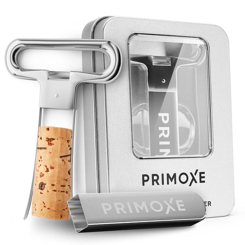 Primoxe Ah So Two Prong Wine Cork Remover with Bottle Opener - Professional Stainless Steel Puller - Extractor For Opening & Vintage Collecting - for Connoisseurs & Collectors to Uncork - Image 1