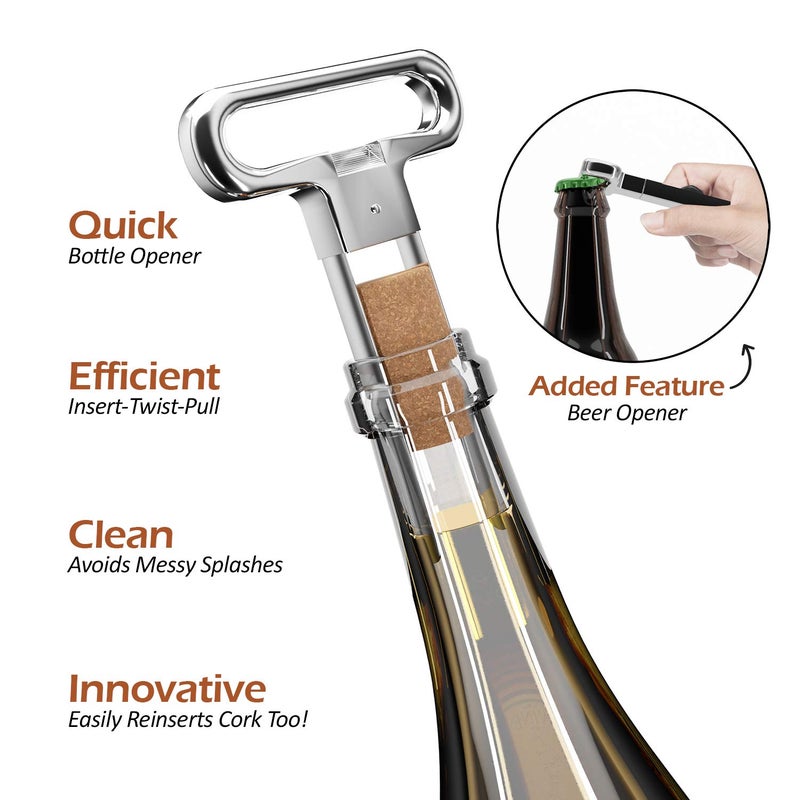 Primoxe Ah So Two Prong Wine Cork Remover with Bottle Opener - Professional Stainless Steel Puller - Extractor For Opening & Vintage Collecting - for Connoisseurs & Collectors to Uncork - Image 3