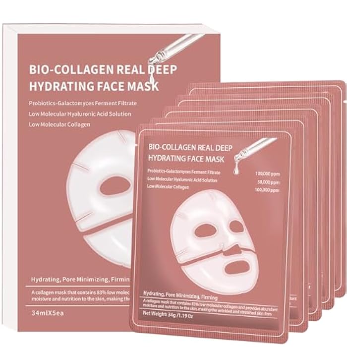 Loobexery 5 Pack Bio-Collagen Face Mask, Collagen Face Mask Overnight, Anti-Wrinkle Lifting Collagen Mask, Deeply Hydrates, Minimizes Pores, And Enhances Elasticity - Image 1