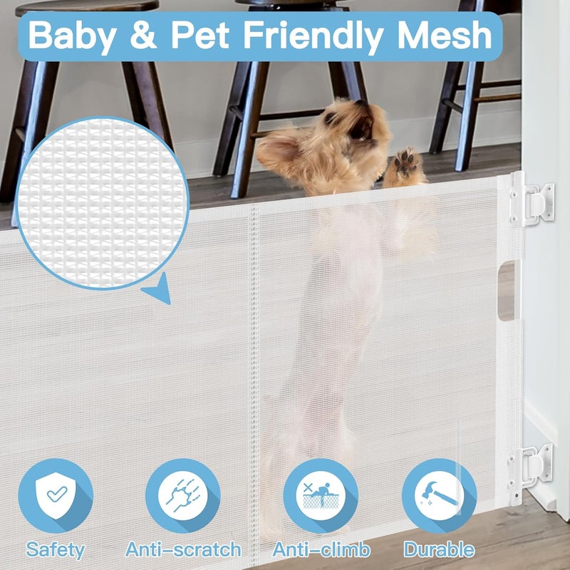 Bingguz Short Dog Gate 039 Wide Narrow Baby Gate 24 Tall Retractable Baby Gate to Step Over Short Gate for Stairs Low Pet Gate Indoor Mesh Doggie Gates Puppy Gate for Doorway White - Image 5