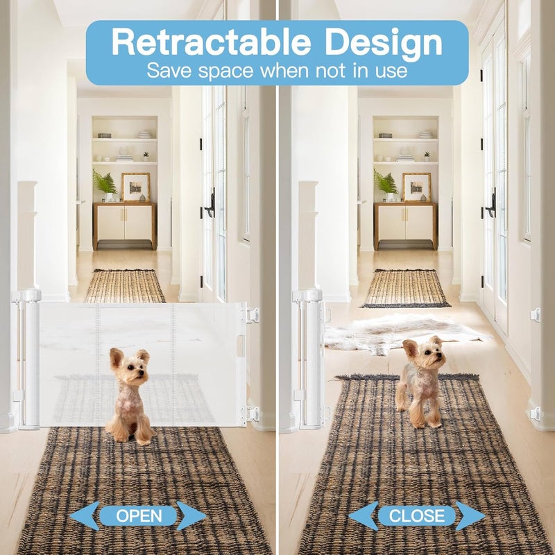 Bingguz Short Dog Gate 039 Wide Narrow Baby Gate 24 Tall Retractable Baby Gate to Step Over Short Gate for Stairs Low Pet Gate Indoor Mesh Doggie Gates Puppy Gate for Doorway White - Image 3