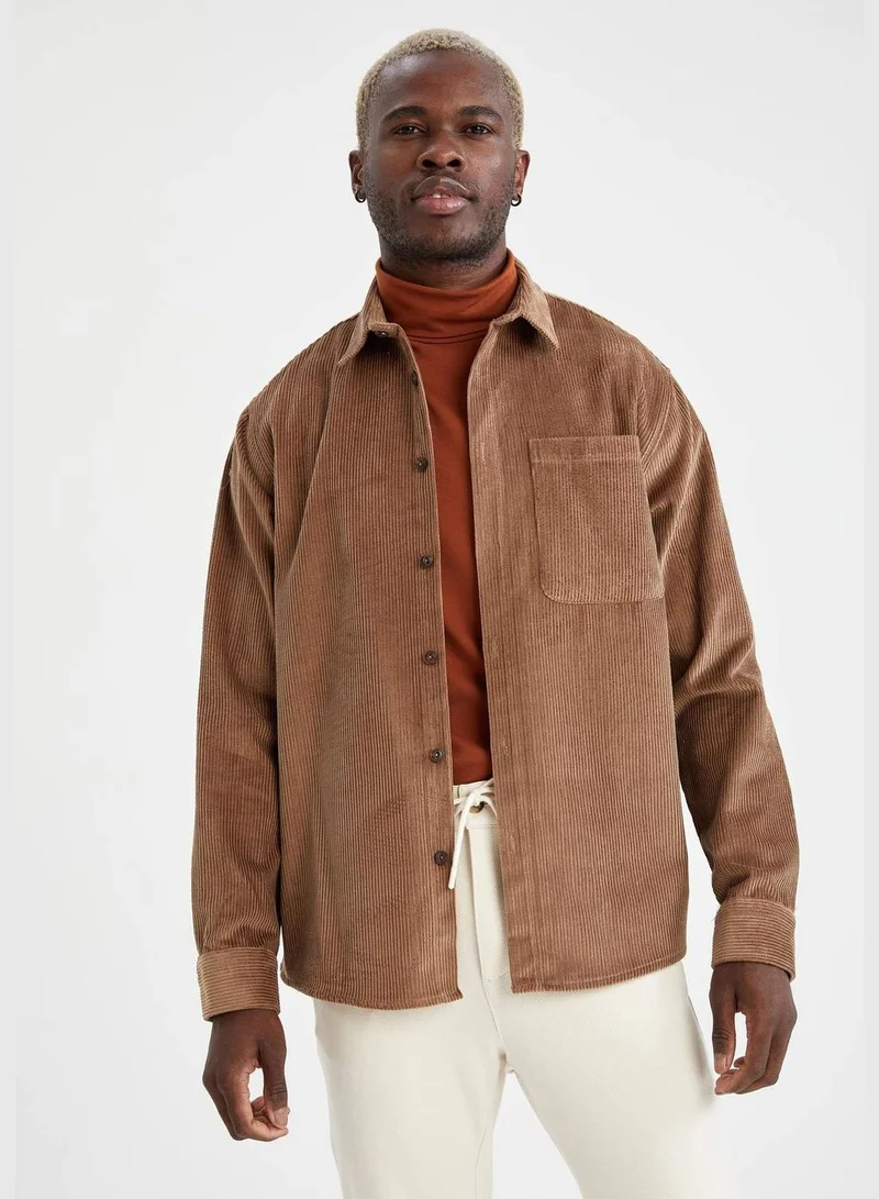 ديفاكتو Relax Fit Long Sleeve Buttoned Velvet Shirt