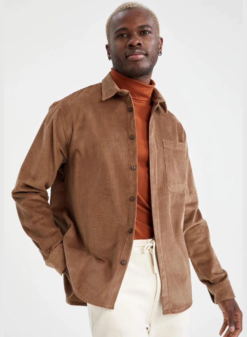 ديفاكتو Relax Fit Long Sleeve Buttoned Velvet Shirt