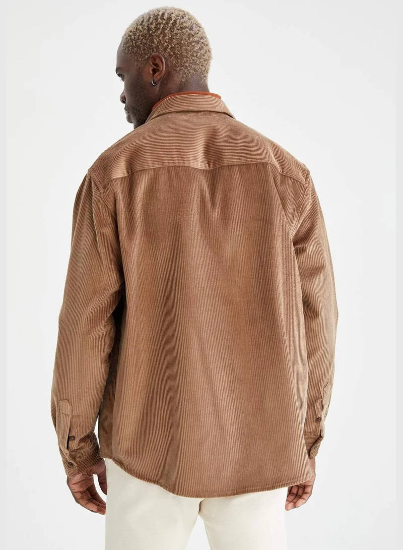 ديفاكتو Relax Fit Long Sleeve Buttoned Velvet Shirt