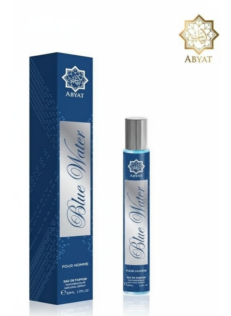 ABYAT Blue Water Pour Homme Eau De Parfum – Fresh Aquatic Woody Long Lasting Fragrance for Men 33ml (Blue & Silver) - Image 1