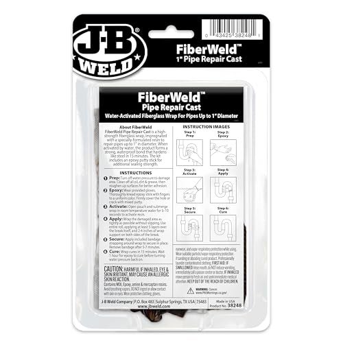 J-B WELD جبس إصلاح الأنابيب FiberWeld 2x48 بوصة – لاصق قوي لفائف الألياف الزجاجية – أبيض - Image 2