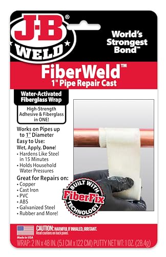 J-B WELD جبس إصلاح الأنابيب FiberWeld 2x48 بوصة – لاصق قوي لفائف الألياف الزجاجية – أبيض - Image 1