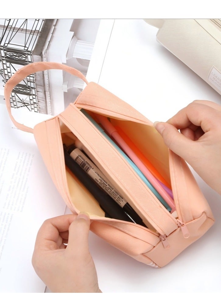 Beautiful Handheld Stationery Bag, Double-Layer Oxford Cloth Double Pull Pencil Case, Simple Large Capacity Portable Zipper Pencil Case For Primary And Secondary School Students - Image 3