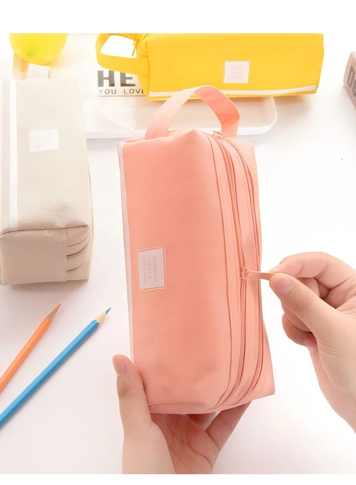 Beautiful Handheld Stationery Bag, Double-Layer Oxford Cloth Double Pull Pencil Case, Simple Large Capacity Portable Zipper Pencil Case For Primary And Secondary School Students - Image 2