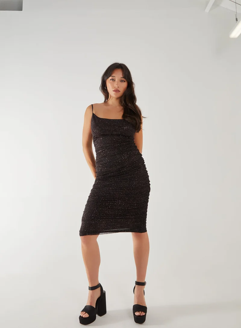 Pink Vanilla  Strappy Cowl Neck Glitter Midi Dress for Women | Best Price UAE