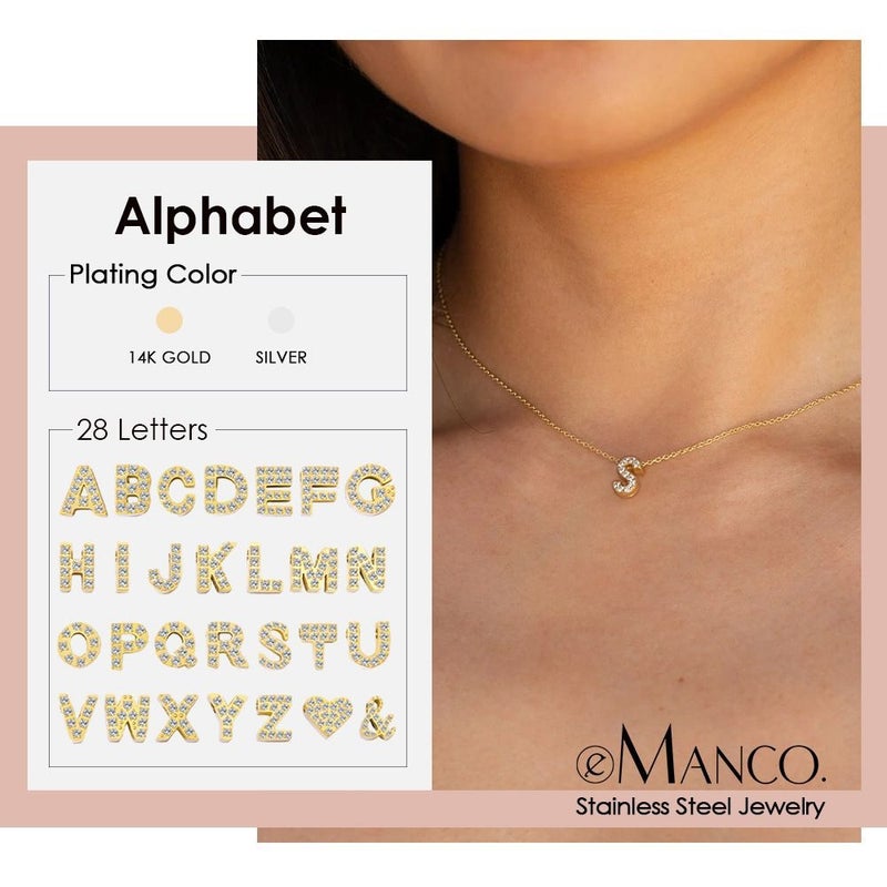 eManco 14K Vacuum Plated Hip Hop Name Pendant Necklace with Zirconia Letter Splice Chain，Luxury Elegant Fashion Jewelry, Stylish Ornaments - Image 2
