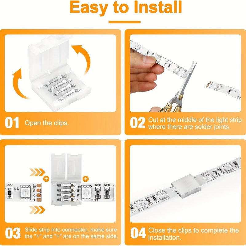 22pcs 4 Pin 10mm Solderless LED Strip Connectors For RGB Multicolor Strips Wire Free Plug And Play Connection Easily Expand Or Splice SMD 5050 Strips - Image 3