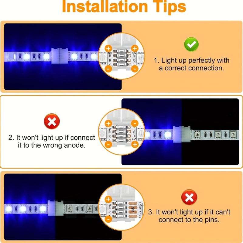 22pcs 4 Pin 10mm Solderless LED Strip Connectors For RGB Multicolor Strips Wire Free Plug And Play Connection Easily Expand Or Splice SMD 5050 Strips - Image 4