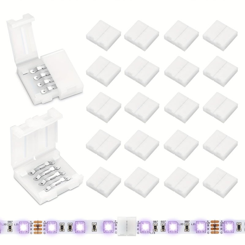 22pcs 4 Pin 10mm Solderless LED Strip Connectors For RGB Multicolor Strips Wire Free Plug And Play Connection Easily Expand Or Splice SMD 5050 Strips - Image 1