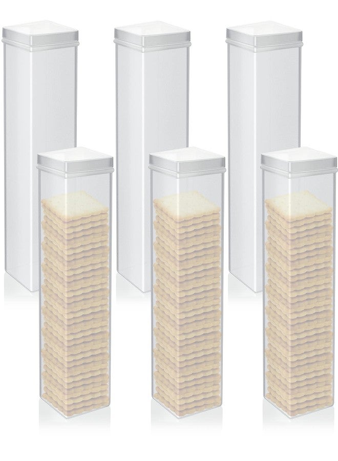 Suclain 6 Pcs Saltine Cracker Sleeve Storage Container Square Cracker Keeper Plastic Container Tall Spaghetti Baking Soda Canister Bread Saver for Airtight Cookie Cereal Fresh Food Holder with Lid - Image 1