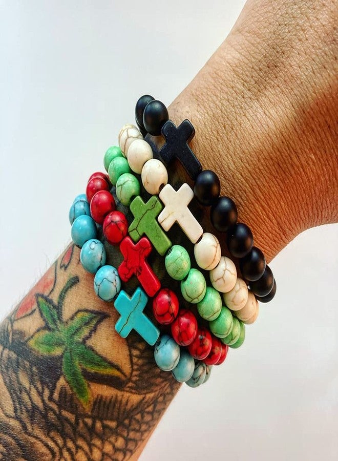 Softones 8mm Beads Cross Bracelets for Women Men Natural Stone Elastic Stretch Prayer Bracelet for Women Friendship Cross Gifts - Image 2