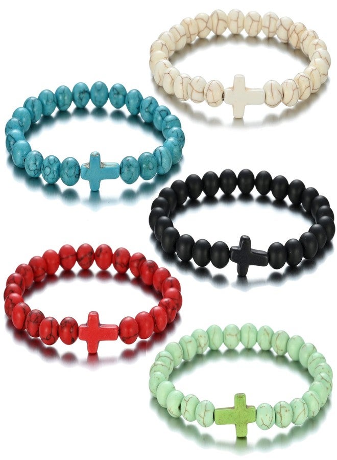 Softones 8mm Beads Cross Bracelets for Women Men Natural Stone Elastic Stretch Prayer Bracelet for Women Friendship Cross Gifts - Image 1